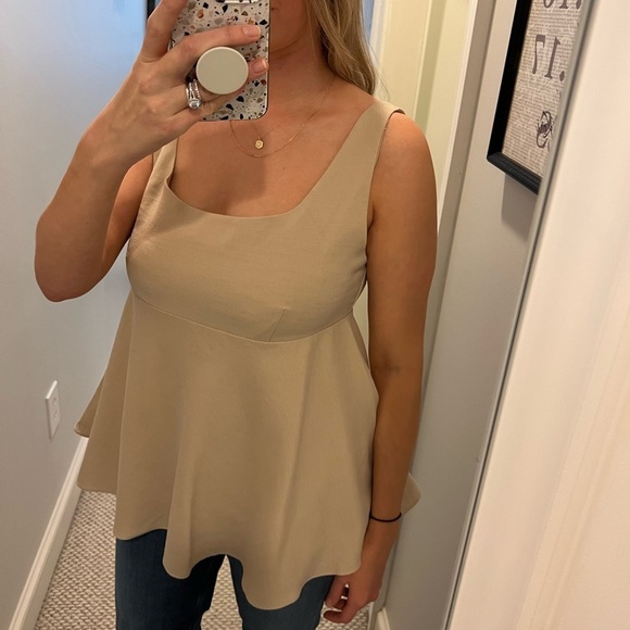 Women’s Pomander Place Tan Peplum Top Size Large | EUC - Picture 7 of 9